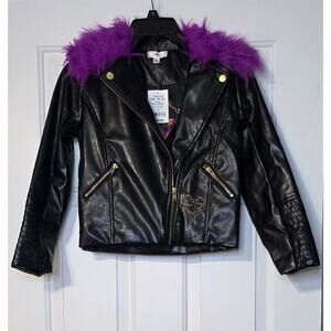 Girls S Disney's Descendants 3 Mal Moto Jacket with Detachable‎ Faux-Collar NWT